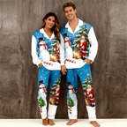 Holiday Family Button-Up Santa and Snowman Printed Satin Christmas Pajamas Set