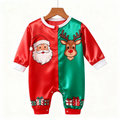Holiday Family Santa Claus Button-Up Satin Christmas Pajamas Set