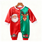 Holiday Family Santa Claus Button-Up Satin Christmas Pajamas Set