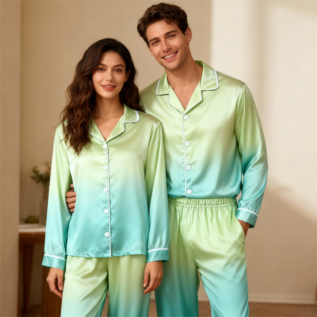 Gradient Color Satin Button-Up Family Christmas Pajamas Set