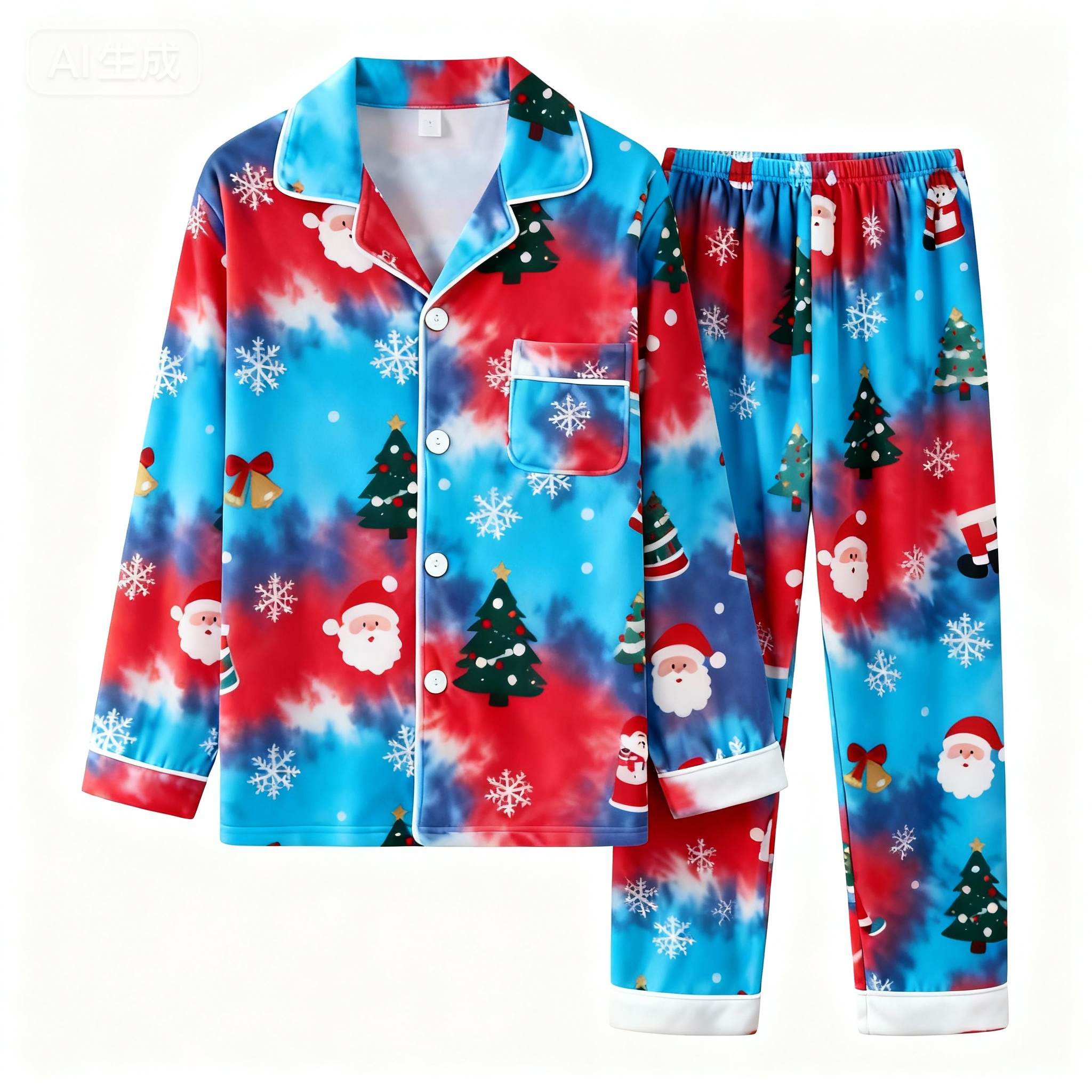 Holiday Couple Button-Up Tie-dyed Christmas Pajamas Set