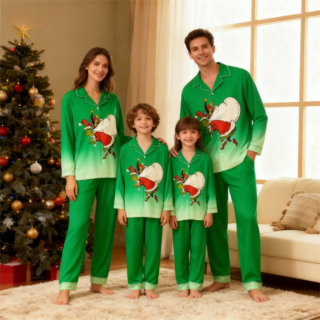 Gradient Color Button-Up Family Christmas Pajamas Set