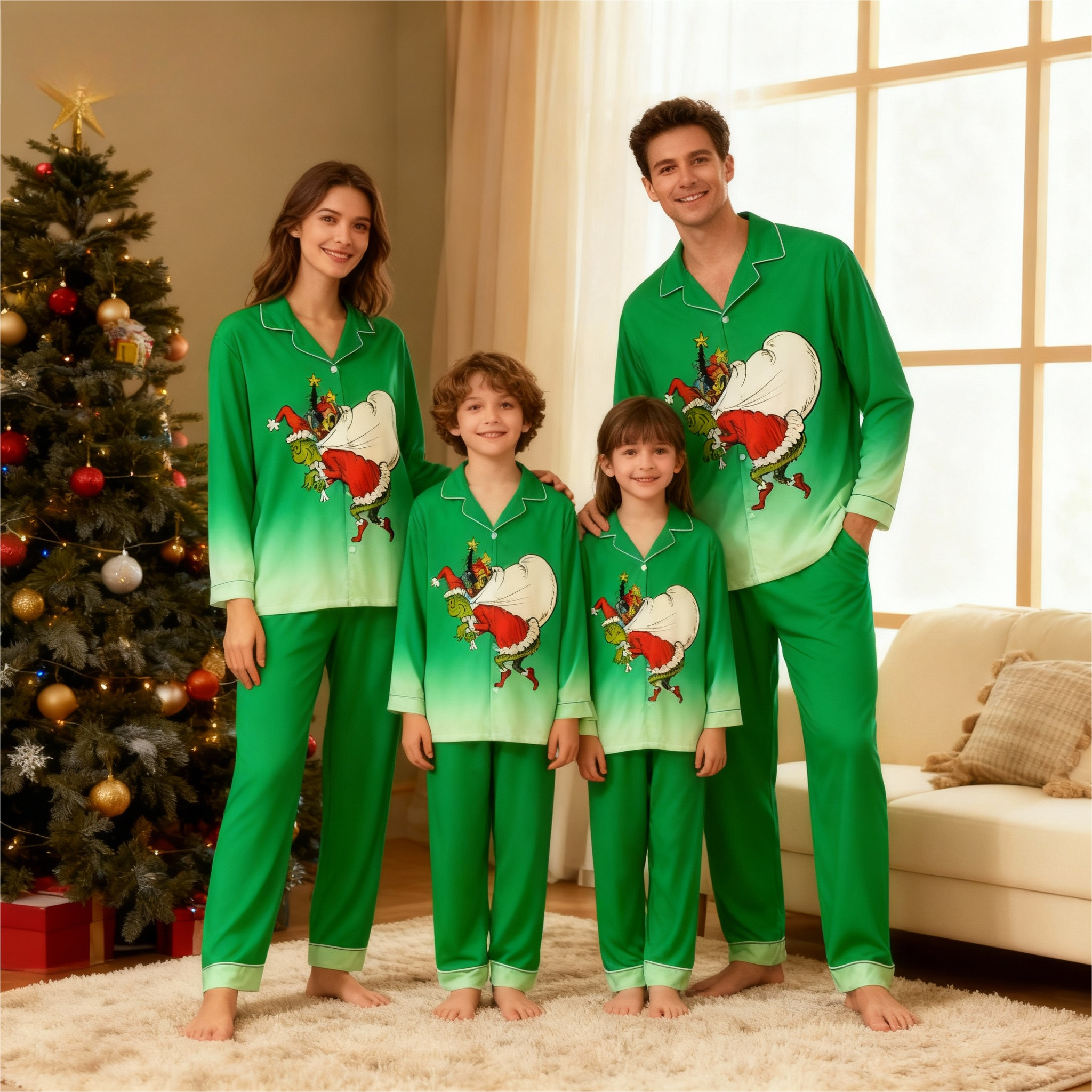 Gradient Color Button-Up Family Christmas Pajamas Set