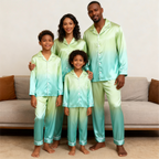 Gradient Color Satin Button-Up Family Christmas Pajamas Set