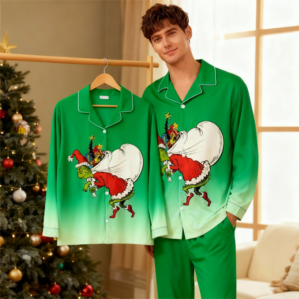 Gradient Color Button-Up Family Christmas Pajamas Set