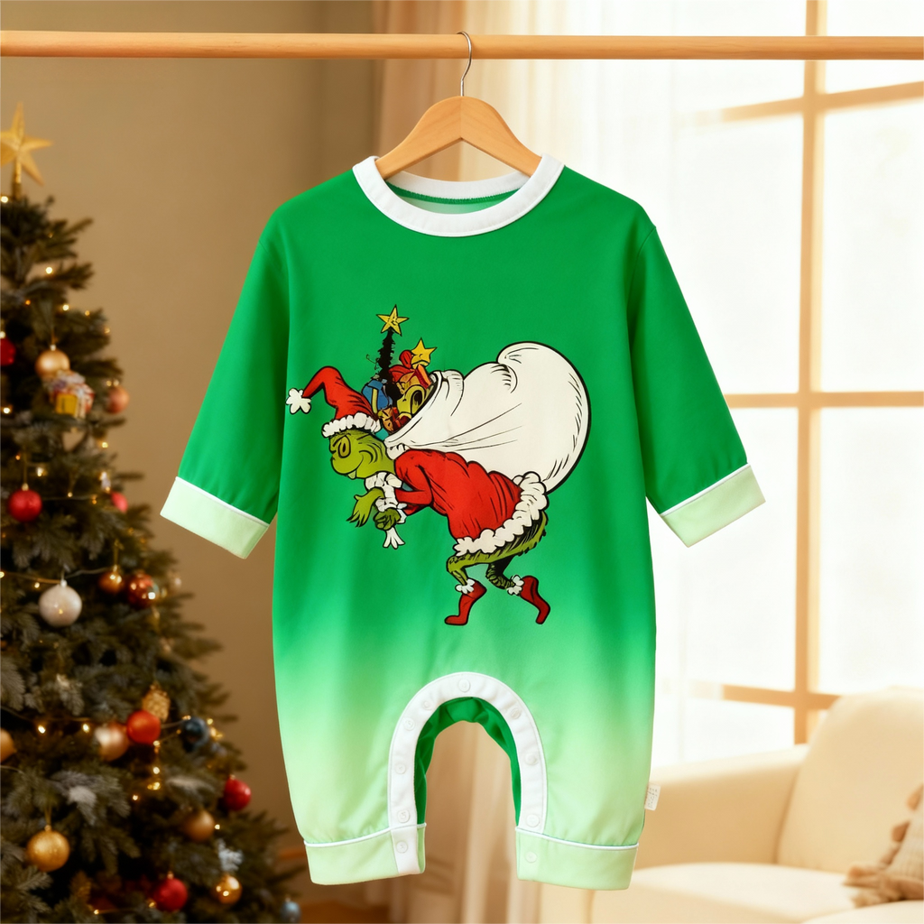 Gradient Color Button-Up Family Christmas Pajamas Set