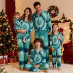 Holiday Family Button-Up Green Tie-dyed Christmas Pajamas Set