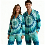 Holiday Family Button-Up Green Tie-dyed Christmas Pajamas Set