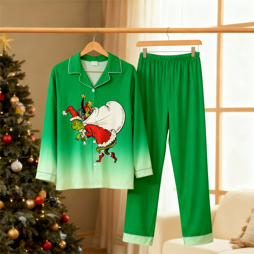Gradient Color Button-Up Family Christmas Pajamas Set