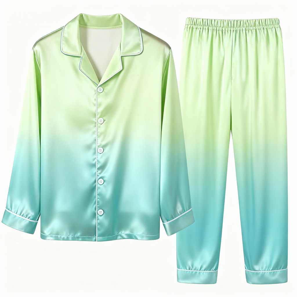 Gradient Color Satin Button-Up Family Christmas Pajamas Set