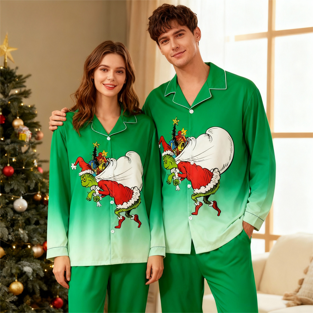 Gradient Color Button-Up Family Christmas Pajamas Set