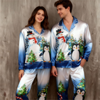 Joyful & Coordinated Satin Couple Christmas Pajamas Set