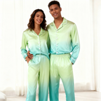 Gradient Color Satin Button-Up Couple Christmas Pajamas Set