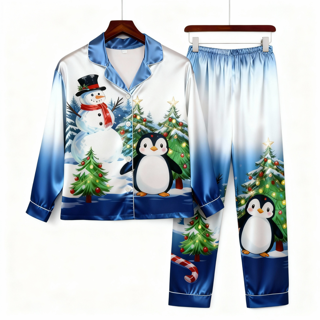 Joyful & Coordinated Satin Couple Christmas Pajamas Set