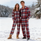 Cozy Button-Front Plaid PJ Sets for Christmas