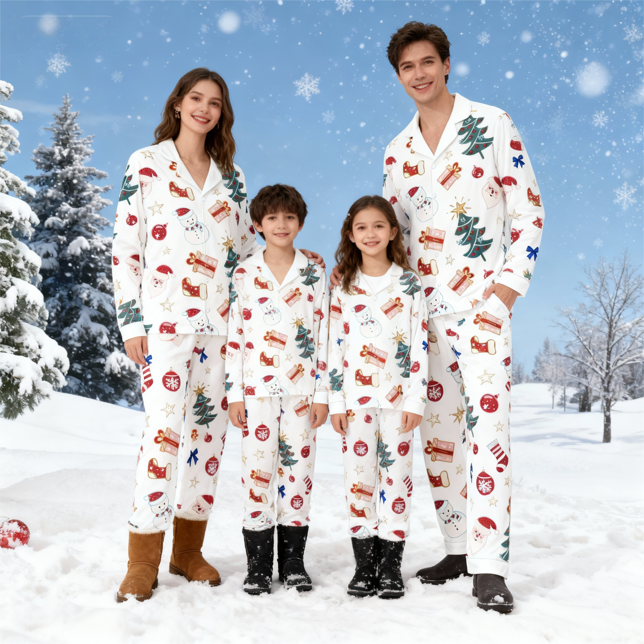 Christmas Collar Button-Up Pajama Set for Family