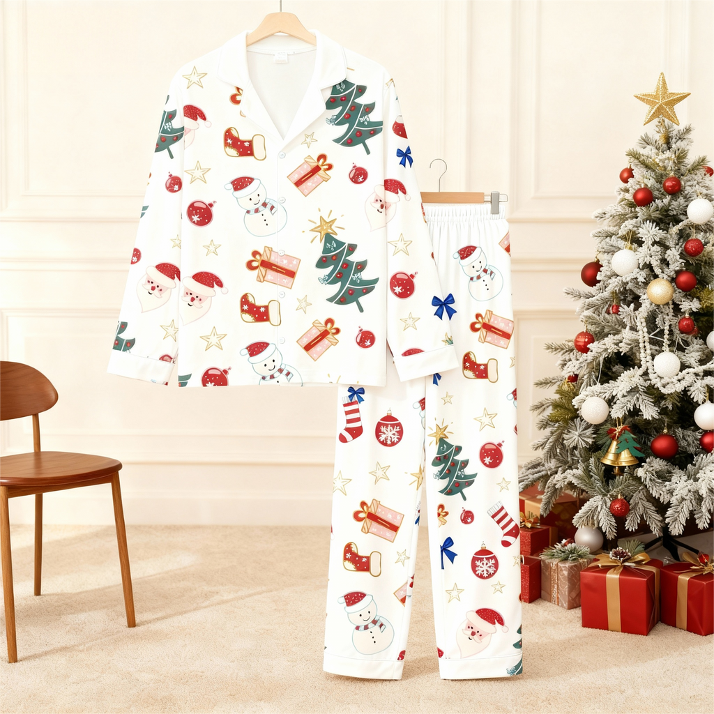 Christmas Collar Button-Up Pajama Set for Couple