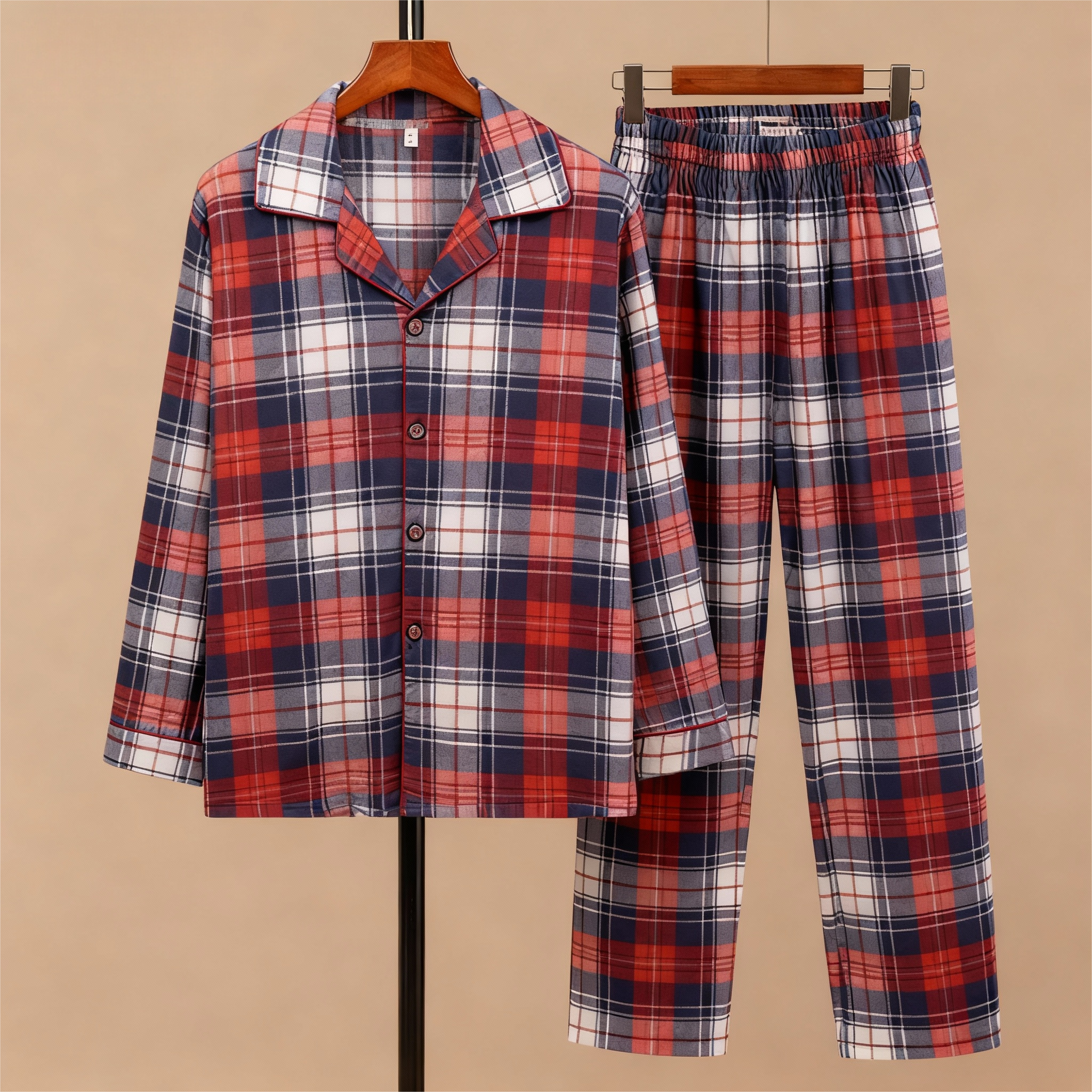 Cozy Button-Front Plaid Couple PJ Sets for Christmas