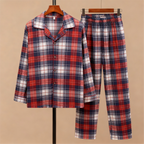 Cozy Button-Front Plaid Couple PJ Sets for Christmas