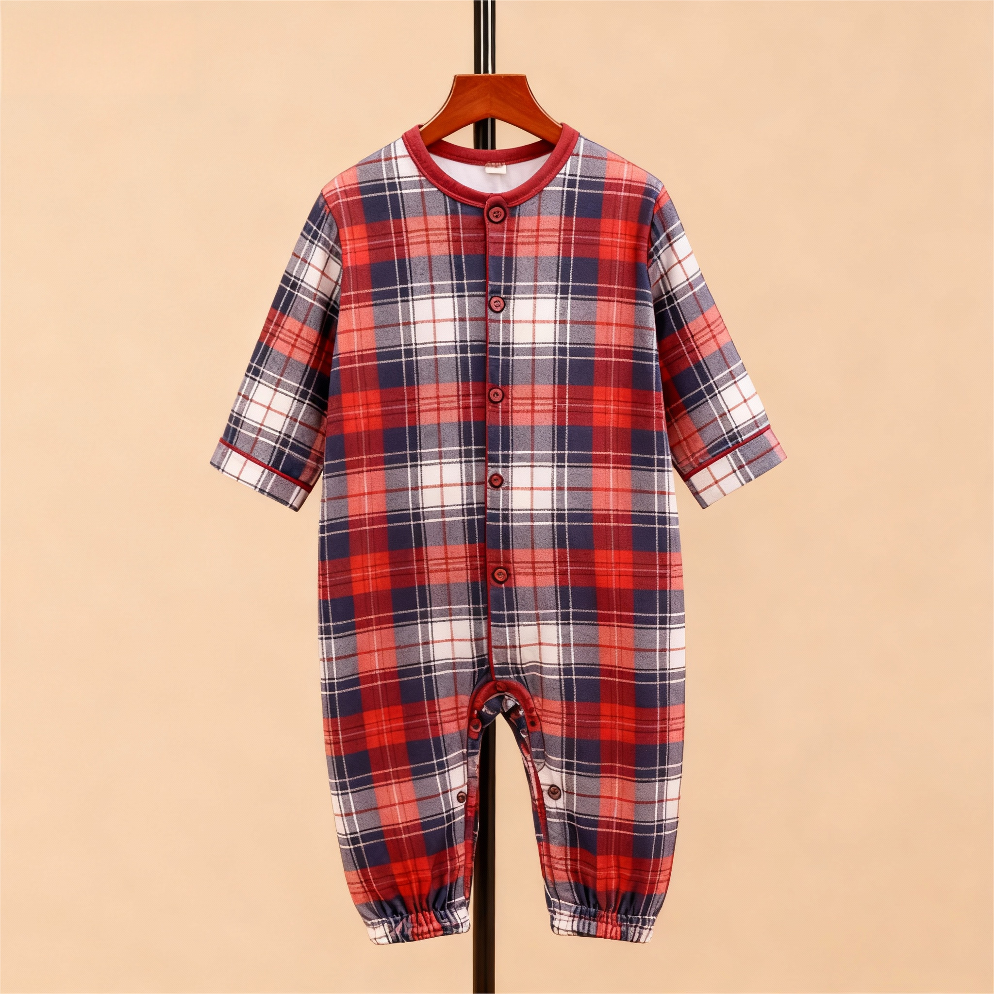 Cozy Button-Front Plaid PJ Sets for Christmas