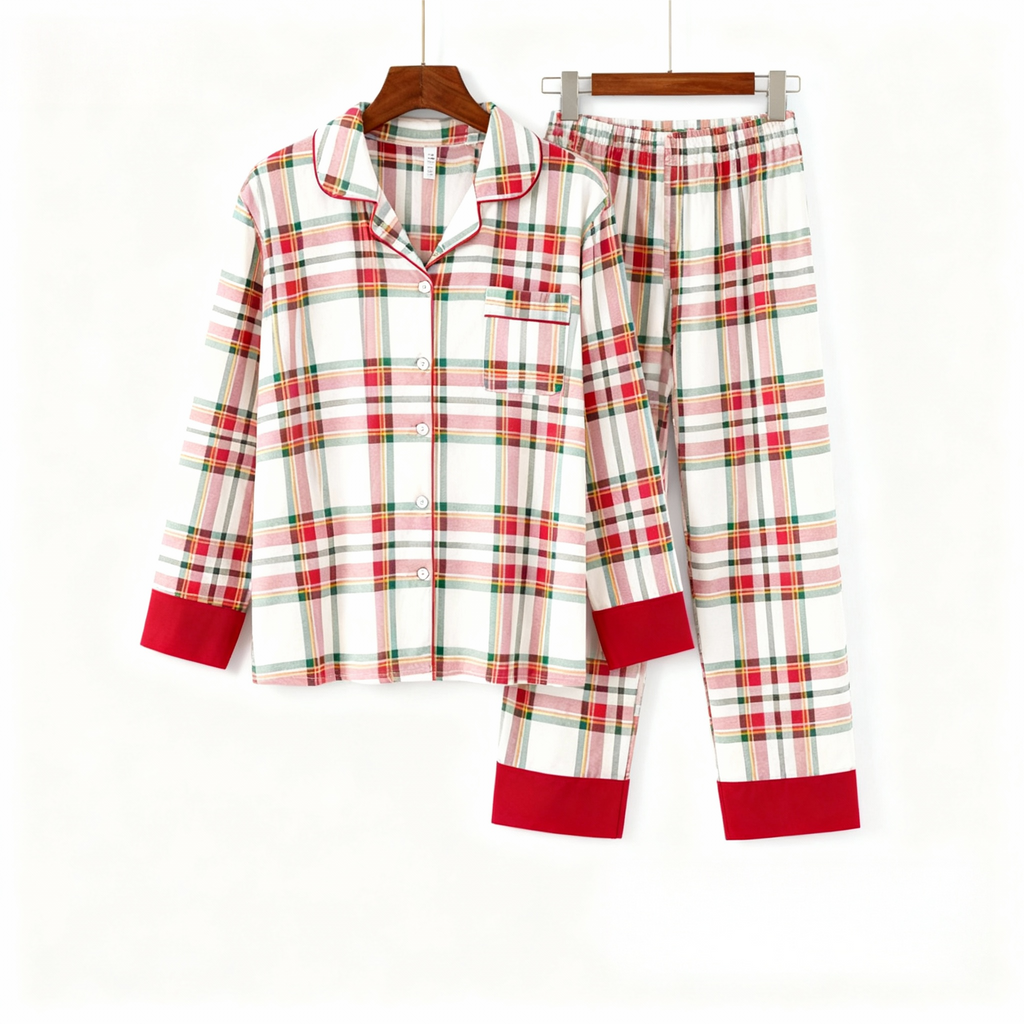 Christmas Plaid Couple Pajama Set - Button Front