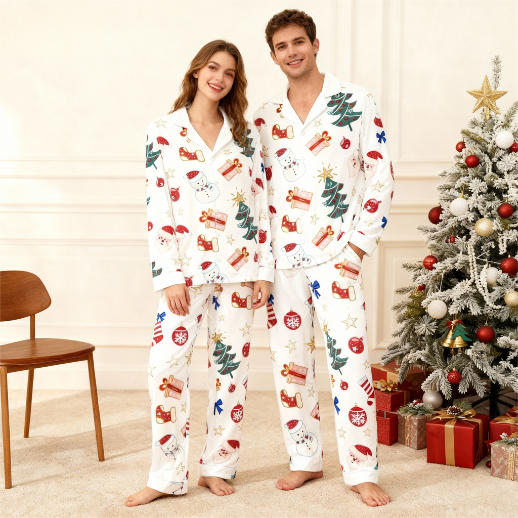 Christmas Collar Button-Up Pajama Set for Couple