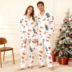 Christmas Collar Button-Up Pajama Set for Couple