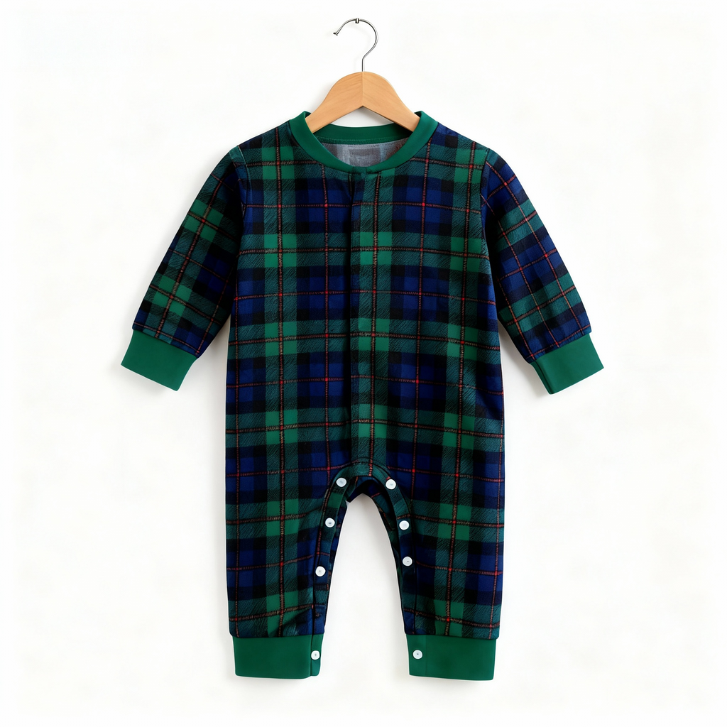 Cozy Green Plaid Button-Up Christmas PJs for Family