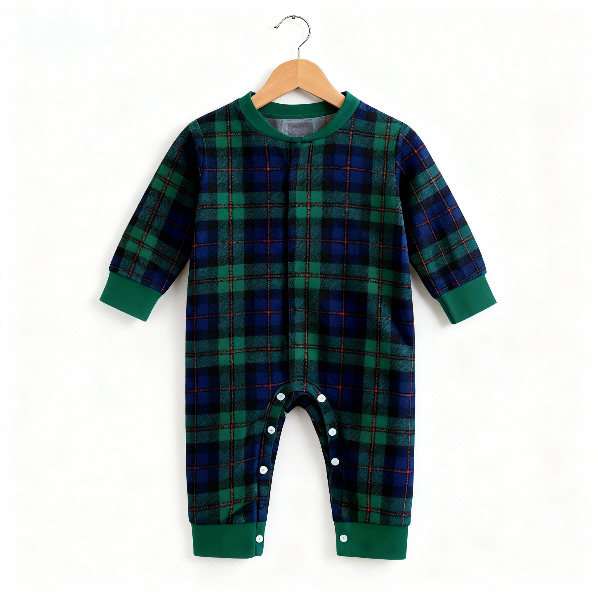Cozy Green Plaid Button-Up Christmas PJs for Family