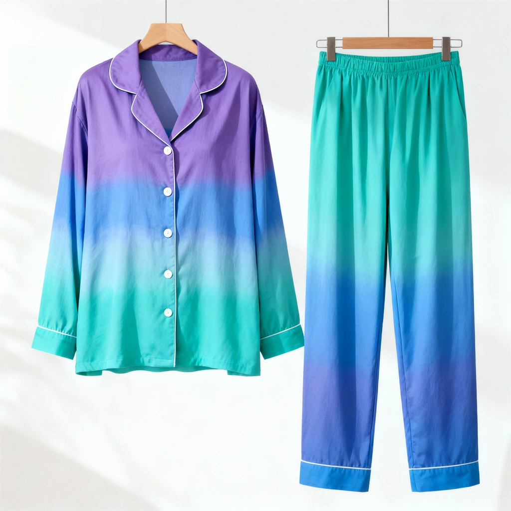 Color Block Collar Button-Up Pajama Set for Family