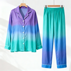 Color Block Collar Button-Up Pajama Set for Couple