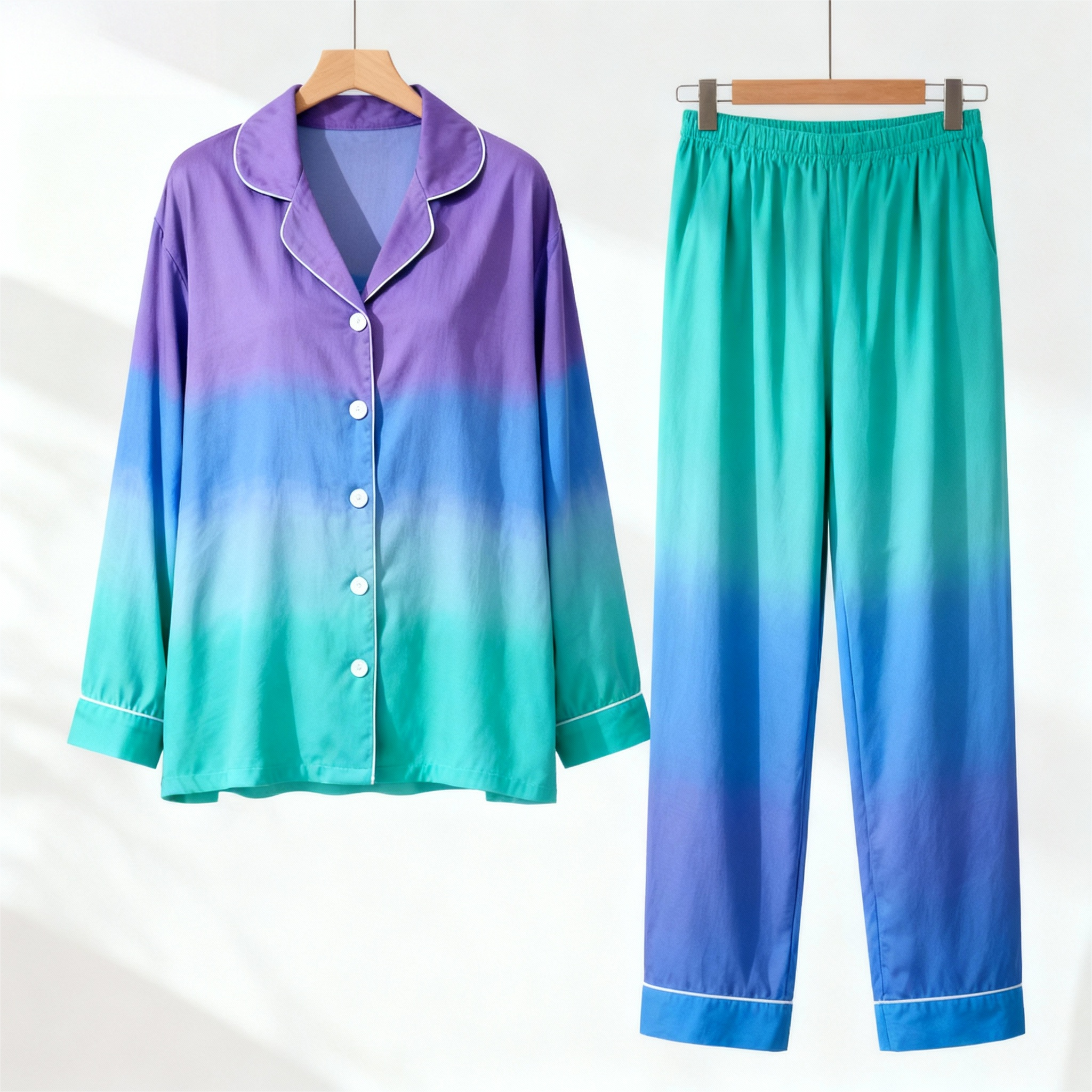 Color Block Collar Button-Up Pajama Set for Couple