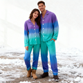 Color Block Collar Button-Up Pajama Set for Couple