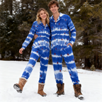 Holiday Family Button-Up Blue & Tree Tie-dyed Christmas Pajamas Set