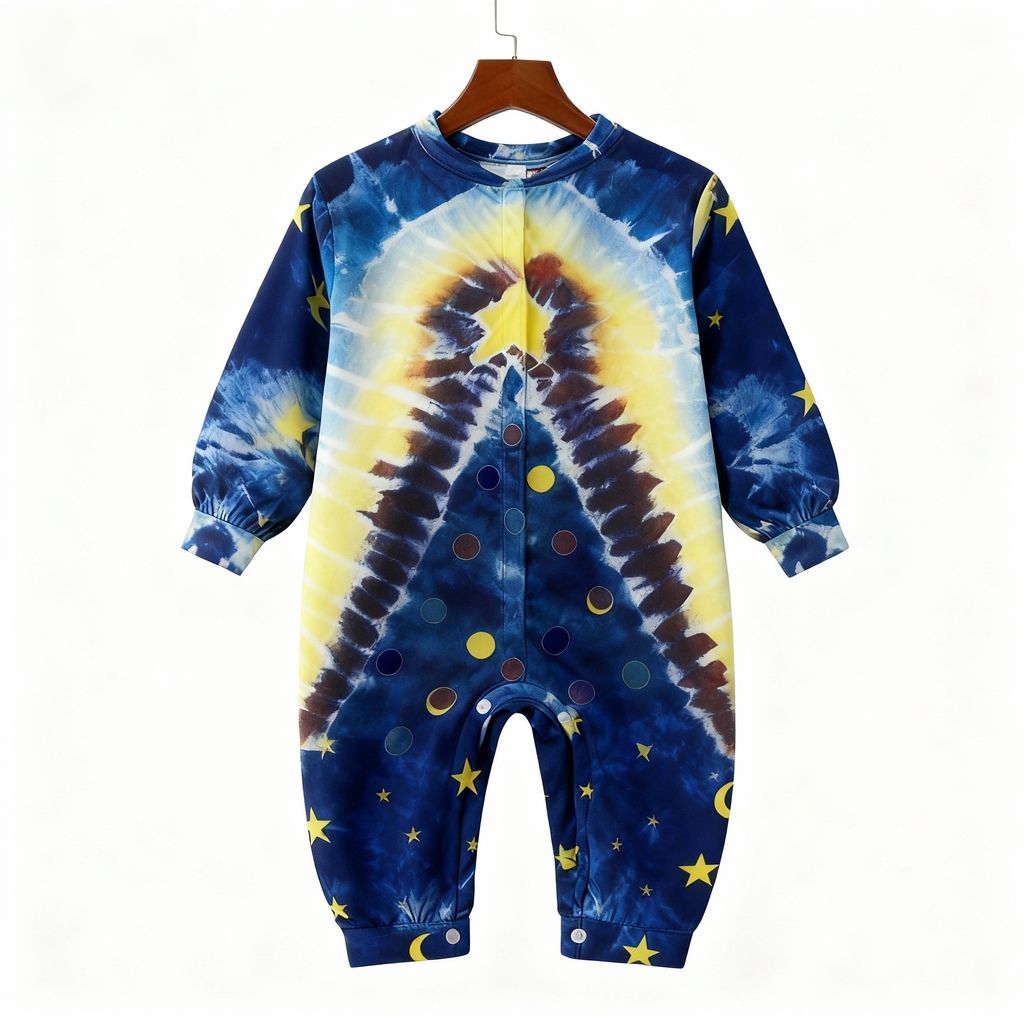 Holiday Family Button-Up Blue Tie-dyed Christmas Pajamas Set