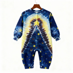 Holiday Family Button-Up Blue Tie-dyed Christmas Pajamas Set