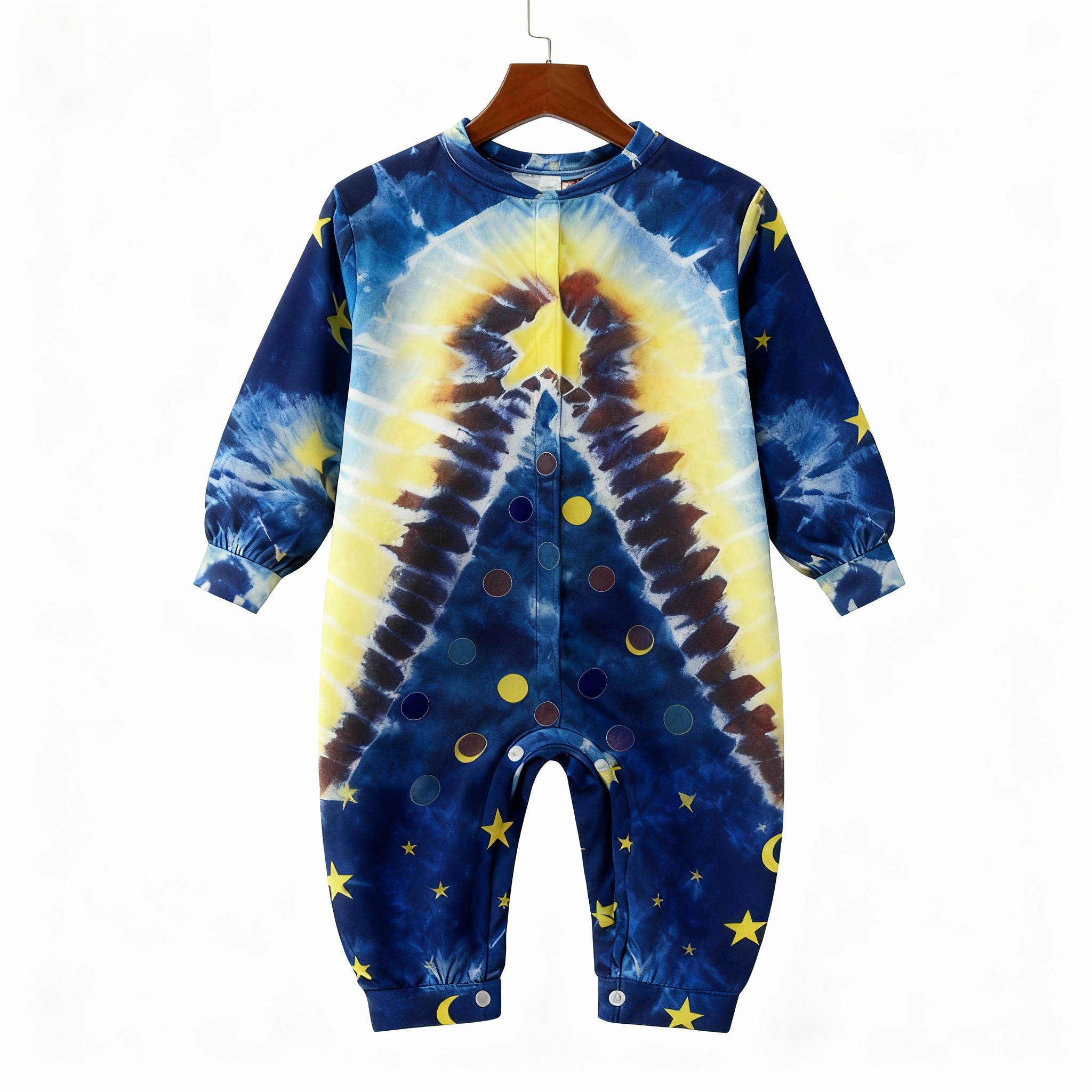 Holiday Family Button-Up Blue Tie-dyed Christmas Pajamas Set