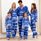 Holiday Family Button-Up Blue & Tree Tie-dyed Christmas Pajamas Set