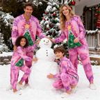 Holiday Family Button-Up Pink Tie-dyed Christmas Pajamas Set