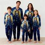 Holiday Family Button-Up Blue Tie-dyed Christmas Pajamas Set