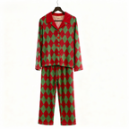 Couple Button-Up Red&Green Pajamas Set
