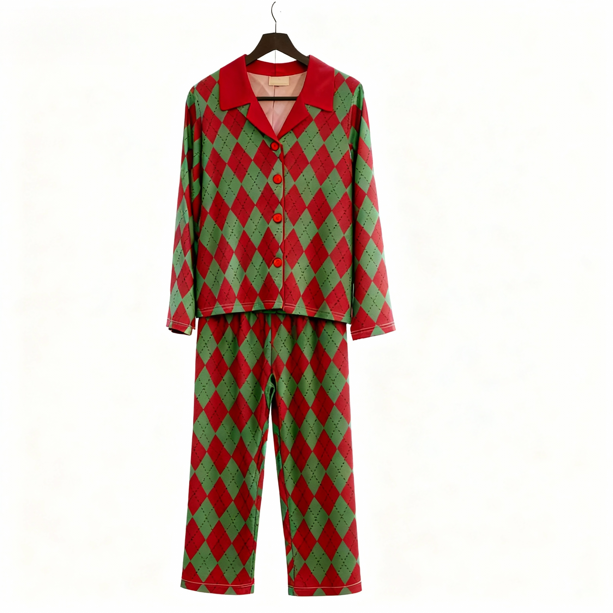 Couple Button-Up Red&Green Pajamas Set