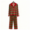 Couple Button-Up Red&Green Pajamas Set