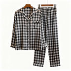 Couple Button-Up Plaid Satin Pajamas Set