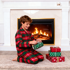 Festive Red and Green Plaid Button-Up Pajamas Set for Family