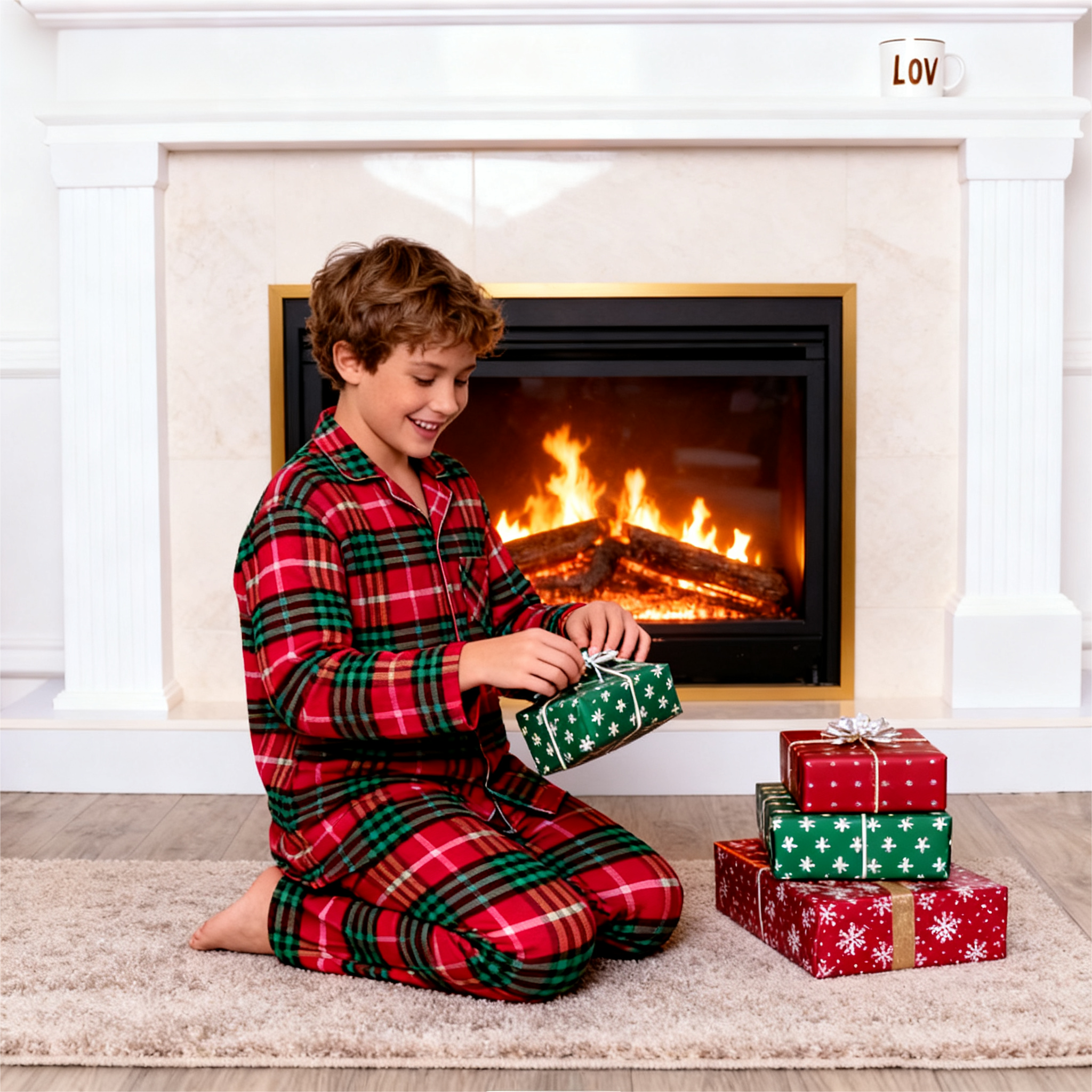 Festive Red and Green Plaid Button-Up Pajamas Set for Family