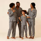 Family Button-Up Plaid Satin Pajamas Set