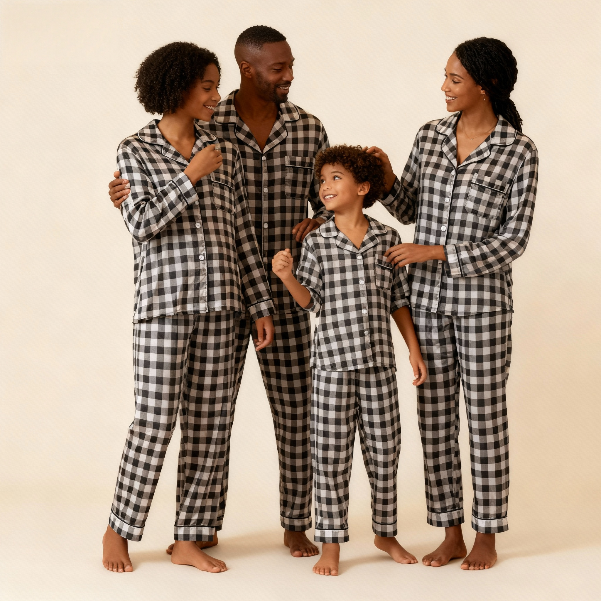 Family Button-Up Plaid Satin Pajamas Set