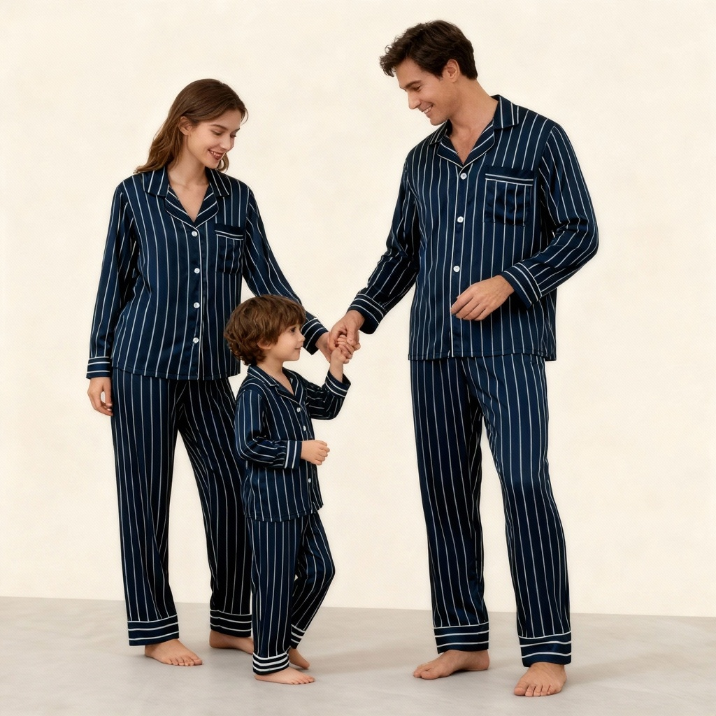 Elegant Satin Blue Pajama Set for the Whole Family