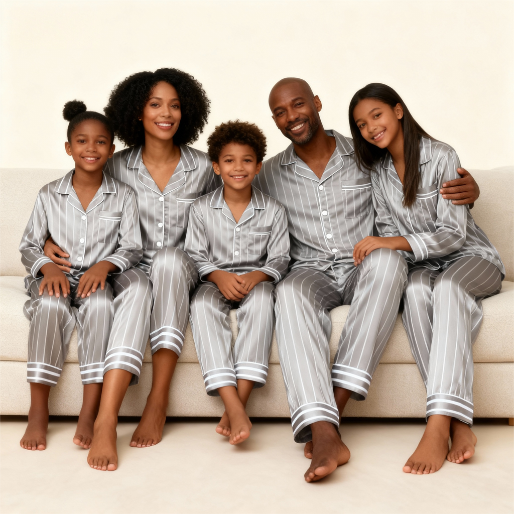 Elegant Satin Blue Pajama Set for the Whole Family